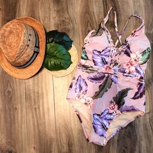 Kona Sol lace up front one piece swimsuit